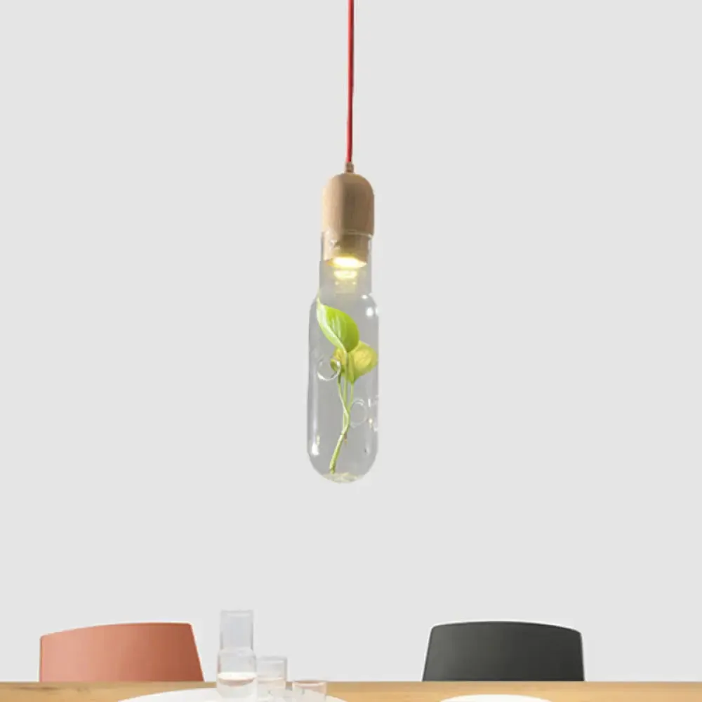 1-Head LED Pendant Light with Clear Glass Factory Bottle Design and Inner Plant Decoration for Ceiling