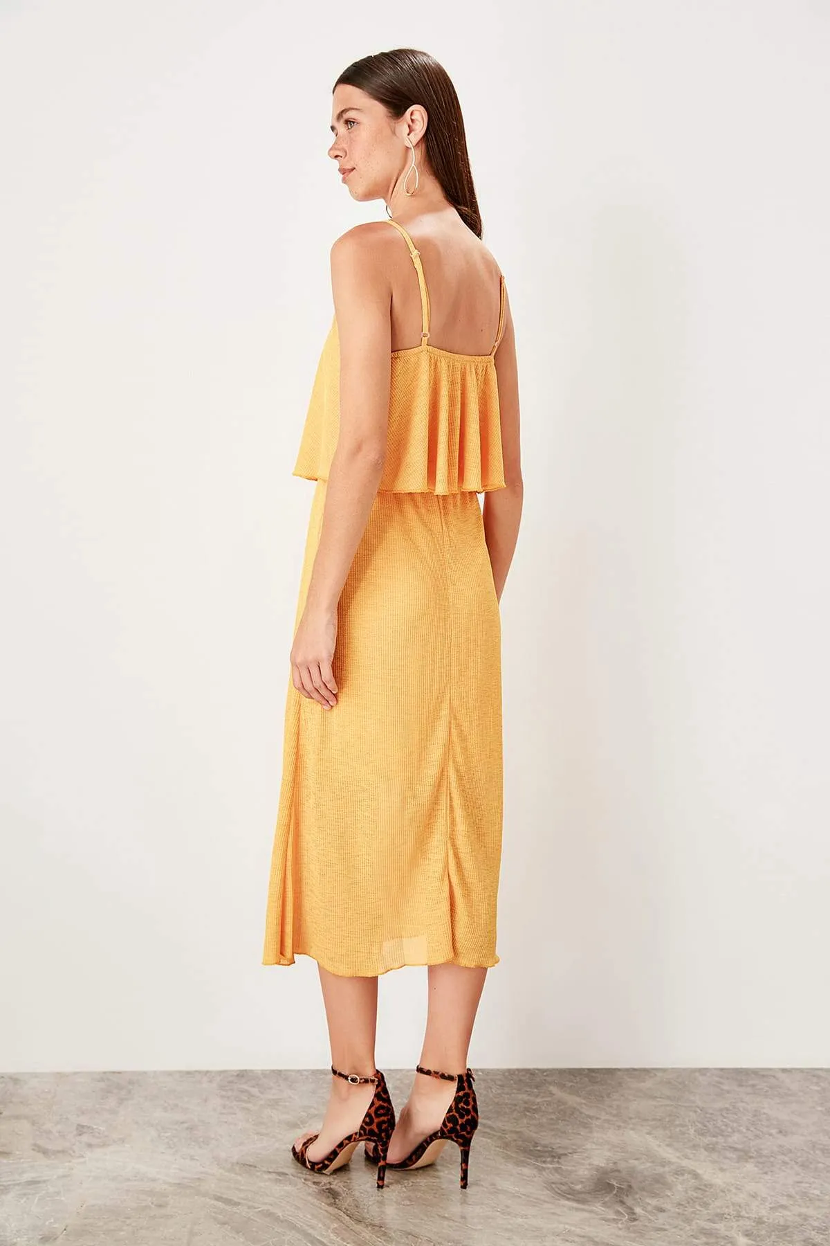 11523 Mustard Strap Midi Knitted Dress