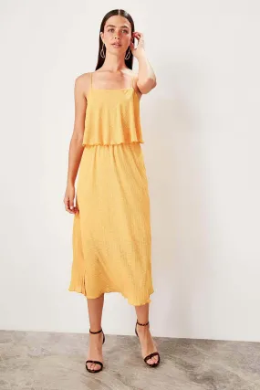 11523 Mustard Strap Midi Knitted Dress