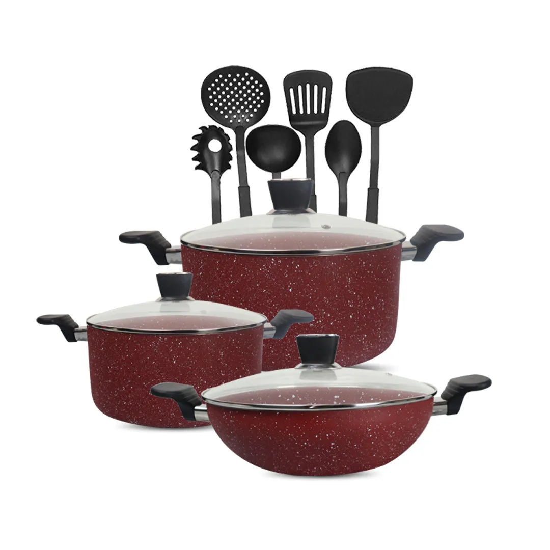 16 Pieces Marble Coating Copper Cook Gift Pack Set - Maroon