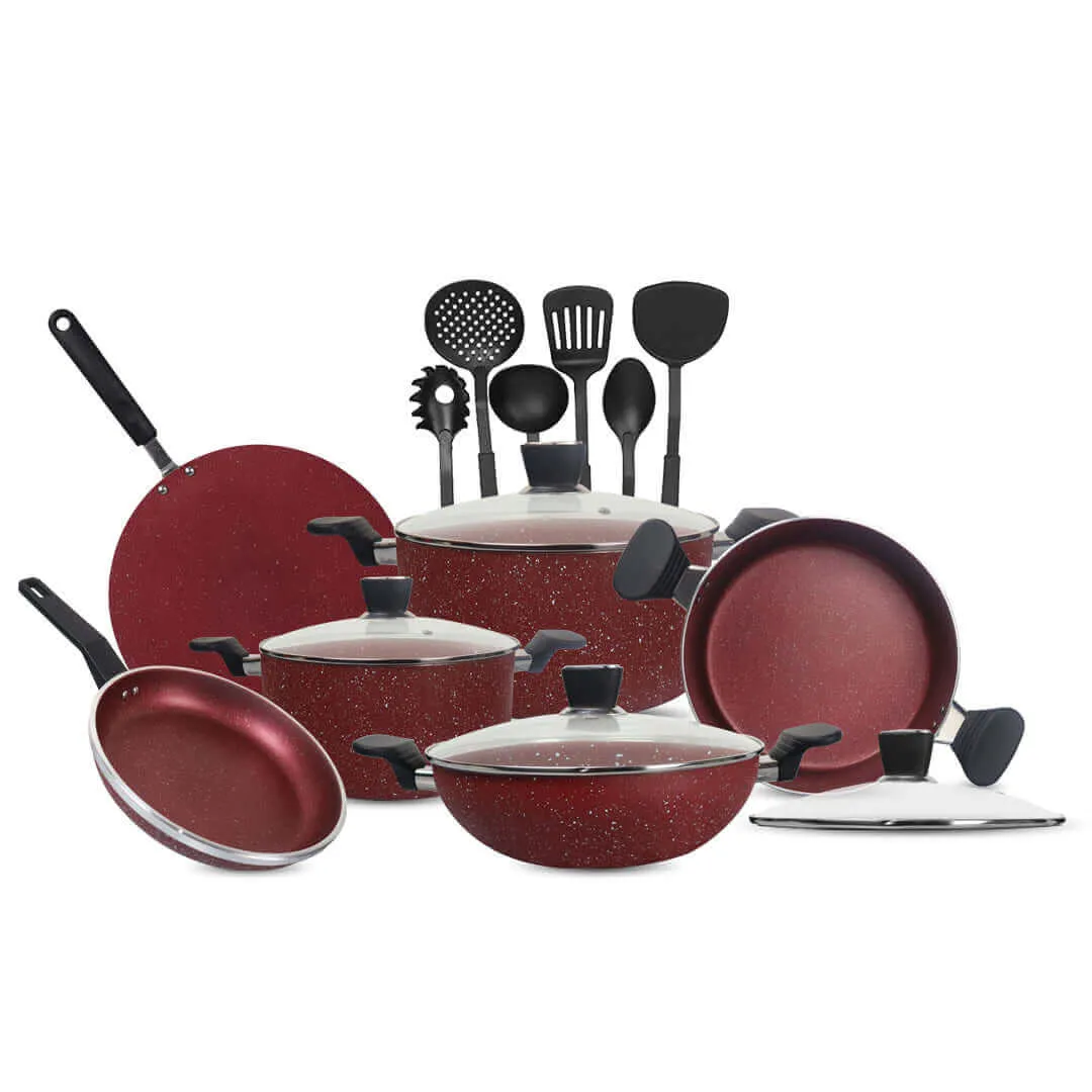 16 Pieces Marble Coating Copper Cook Gift Pack Set - Maroon