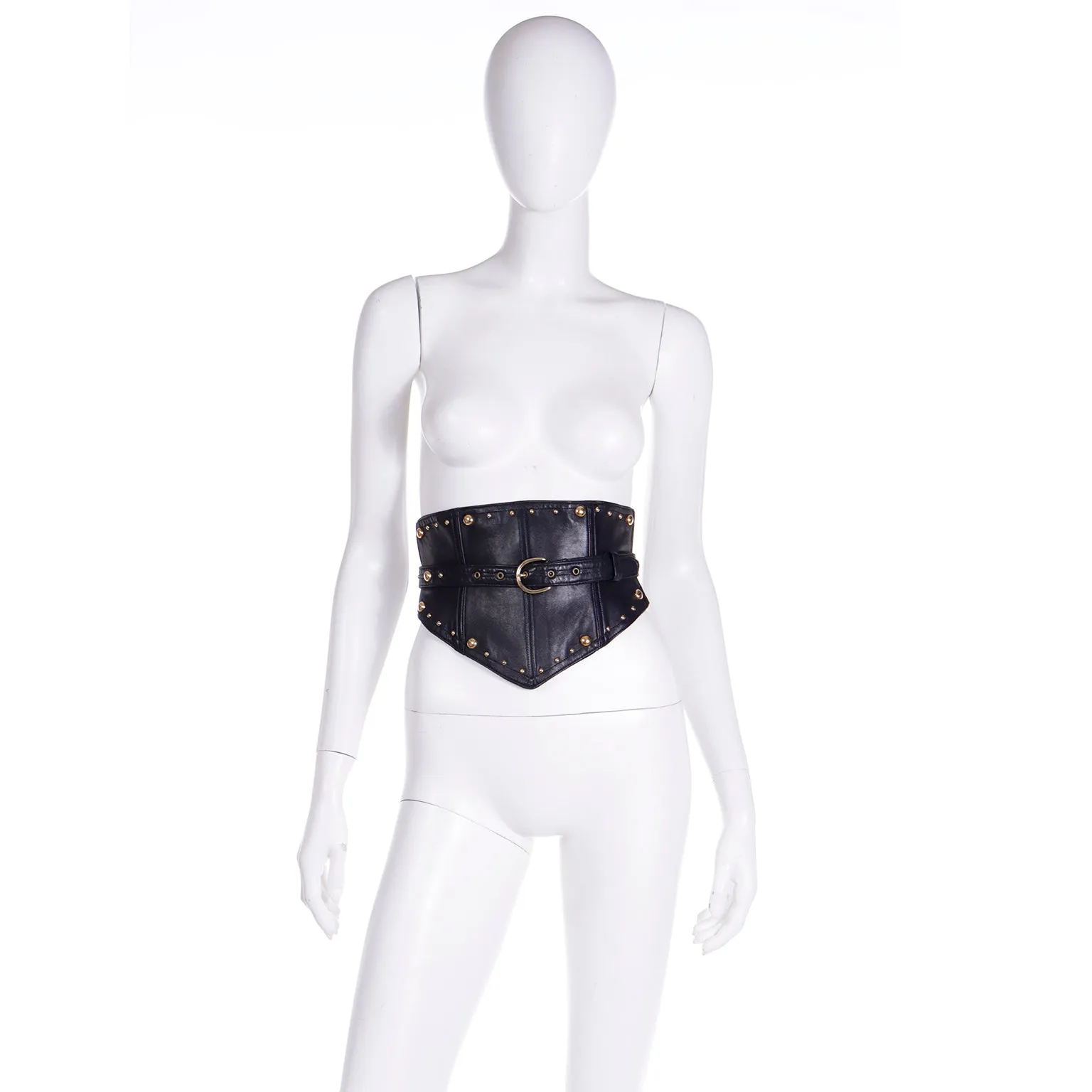 1992 Isaac Mizrahi Black Leather Studded Statement Belt