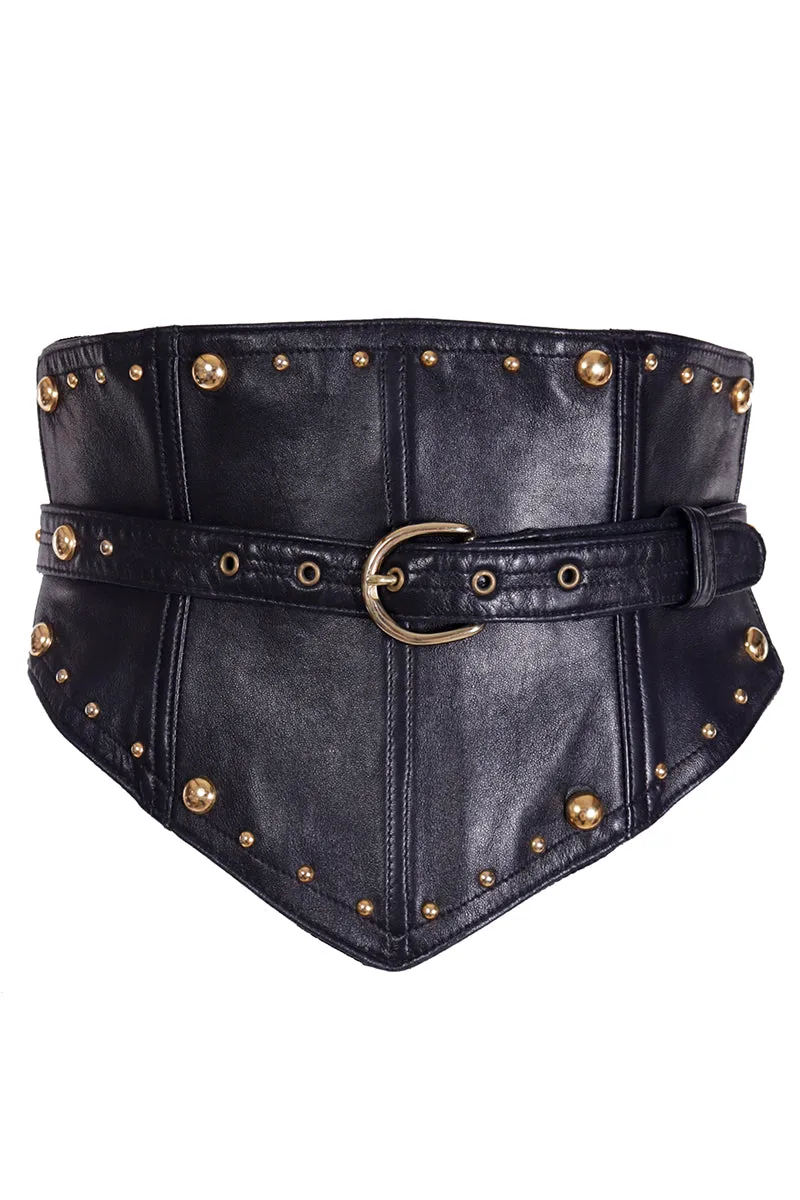 1992 Isaac Mizrahi Black Leather Studded Statement Belt