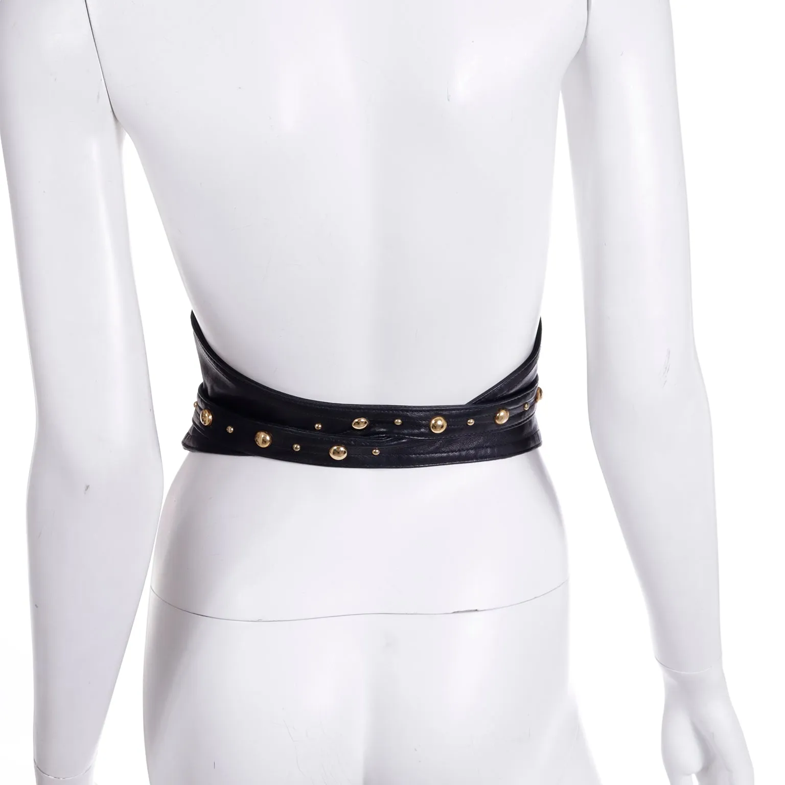 1992 Isaac Mizrahi Black Leather Studded Statement Belt