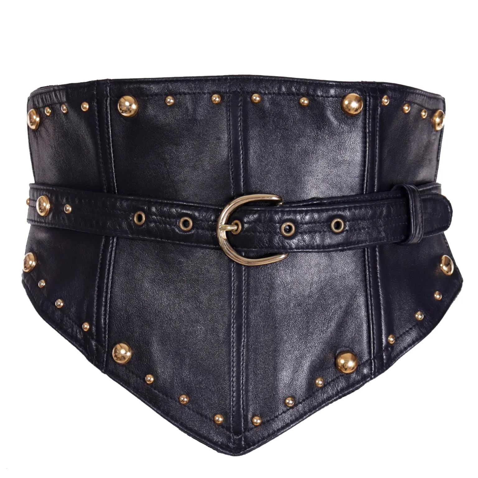 1992 Isaac Mizrahi Black Leather Studded Statement Belt