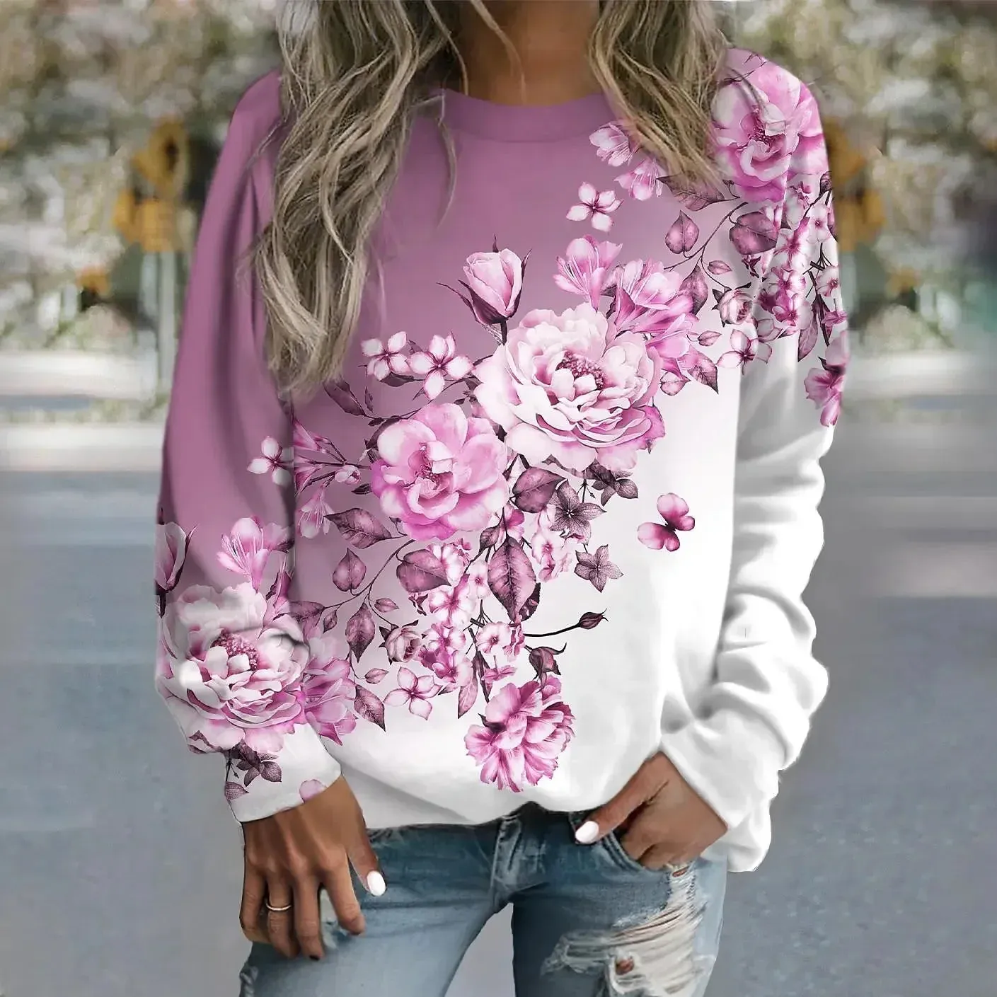 2024 Autumn Winter Pullover Fashion Clothes New Design Printed Hoodie Casual Tee Women's Sweatshirts Vintage Elegant Top