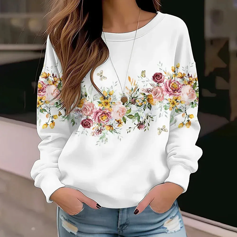 2024 Autumn Winter Pullover Fashion Clothes New Design Printed Hoodie Casual Tee Women's Sweatshirts Vintage Elegant Top