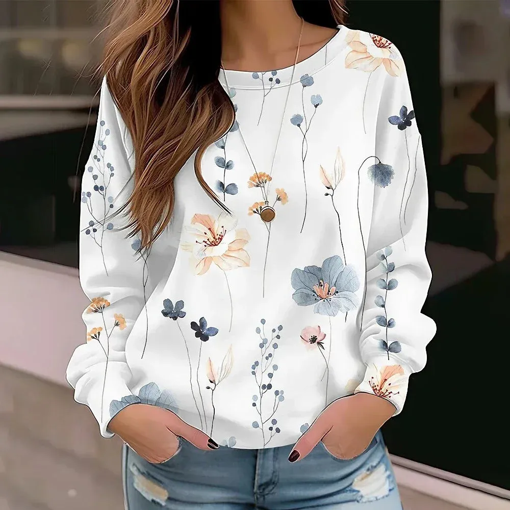 2024 Autumn Winter Pullover Fashion Clothes New Design Printed Hoodie Casual Tee Women's Sweatshirts Vintage Elegant Top