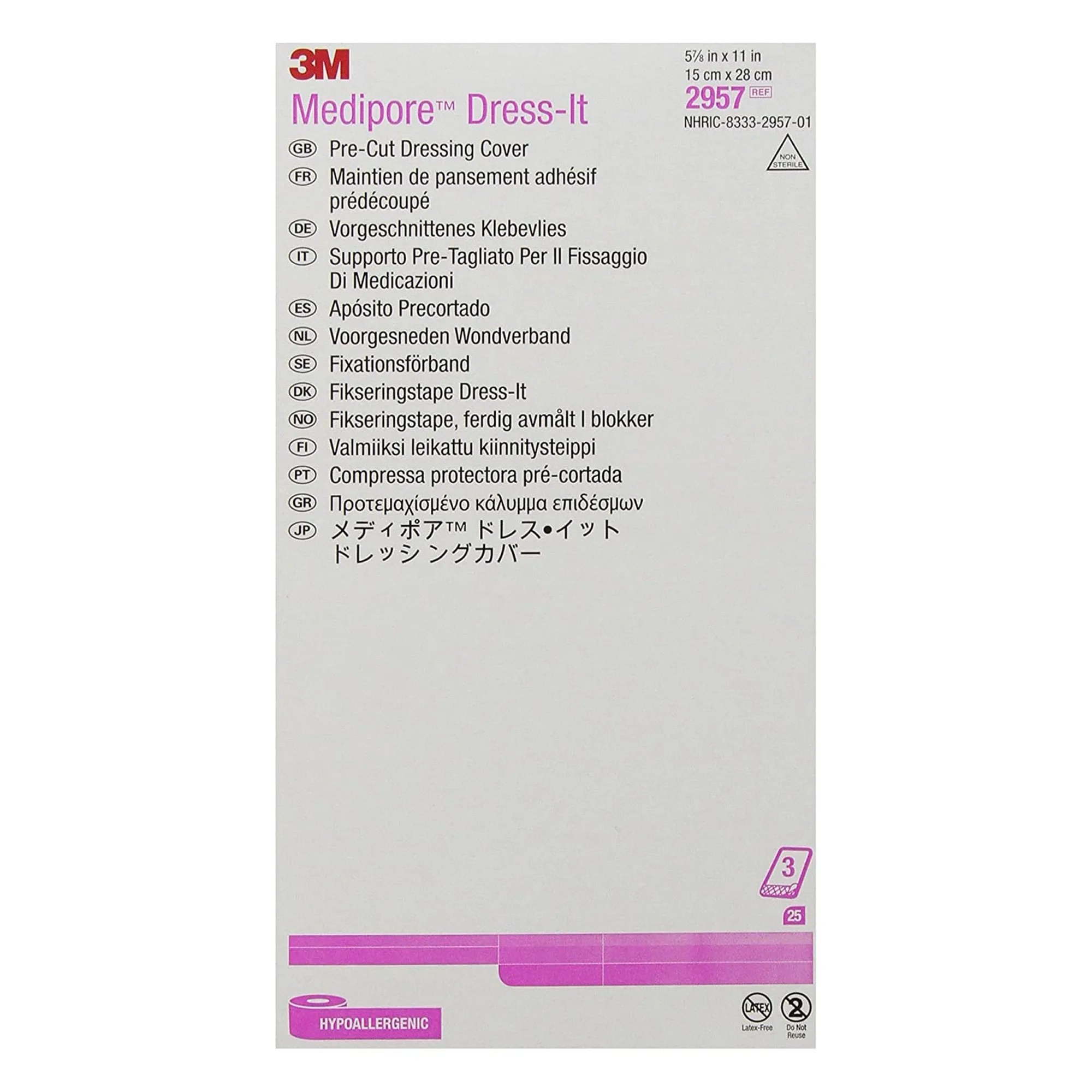 3M™ Medipore™ Dress-It Dressing Retention Tape with Liner, 5-7/8 x 11 Inch, 1 Box of 25