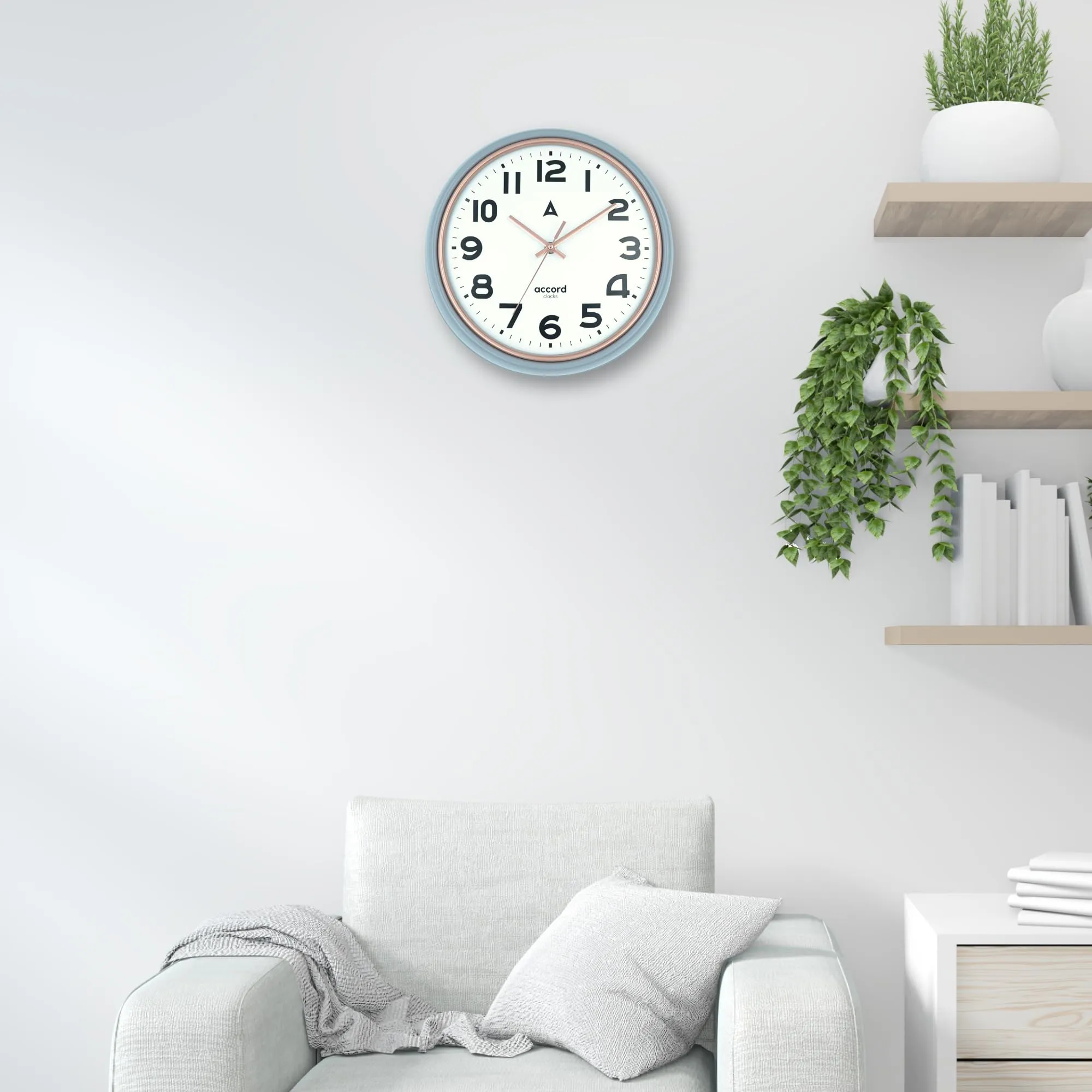 ACCORD CLOCKS Premium Contemporary Wall Clock with Silent Sweep Noiseless Movement - Dual-Tone Grey and Copper Frame - HD Curved Clear Glass Surface - 12 inch / 30.4 cm - Model Bourbon