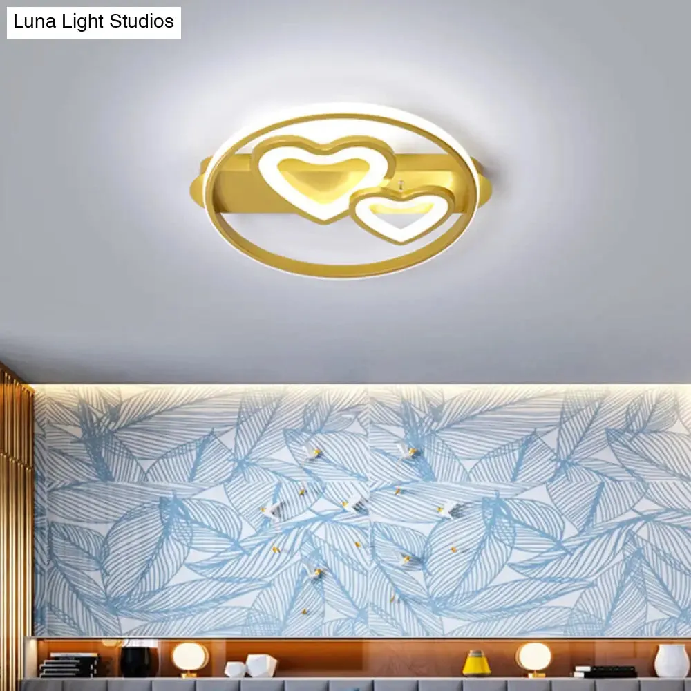 Acrylic Loving Hearts LED Flush Mount Ceiling Lamp - Simplicity, 18"/21.5" Wide - Gold/Black/White - Ring Design