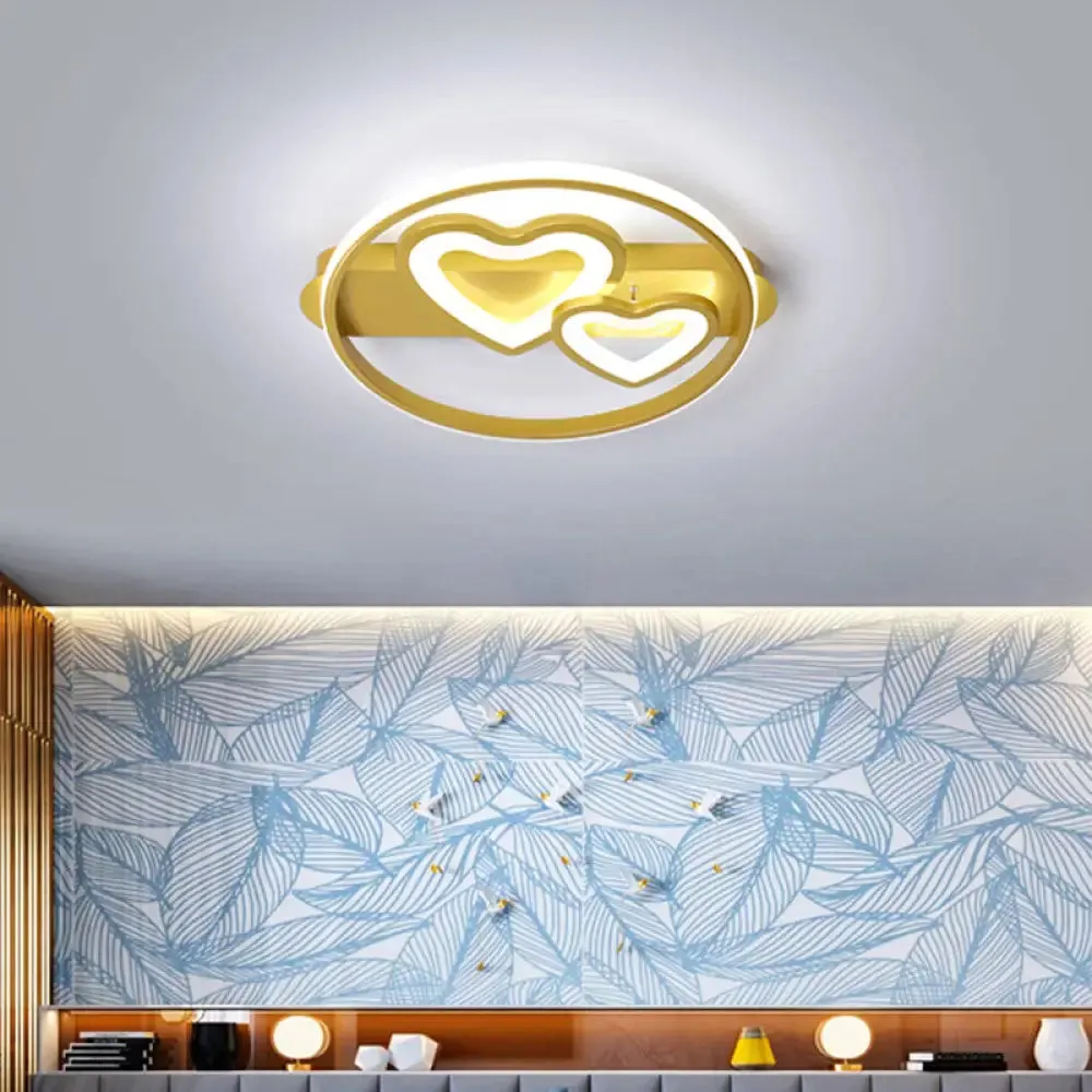 Acrylic Loving Hearts LED Flush Mount Ceiling Lamp - Simplicity, 18"/21.5" Wide - Gold/Black/White - Ring Design