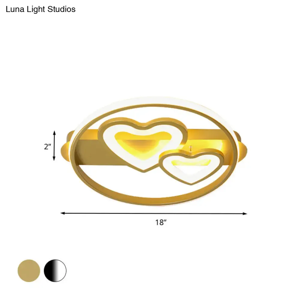 Acrylic Loving Hearts LED Flush Mount Ceiling Lamp - Simplicity, 18"/21.5" Wide - Gold/Black/White - Ring Design