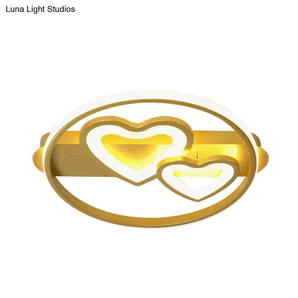 Acrylic Loving Hearts LED Flush Mount Ceiling Lamp - Simplicity, 18"/21.5" Wide - Gold/Black/White - Ring Design