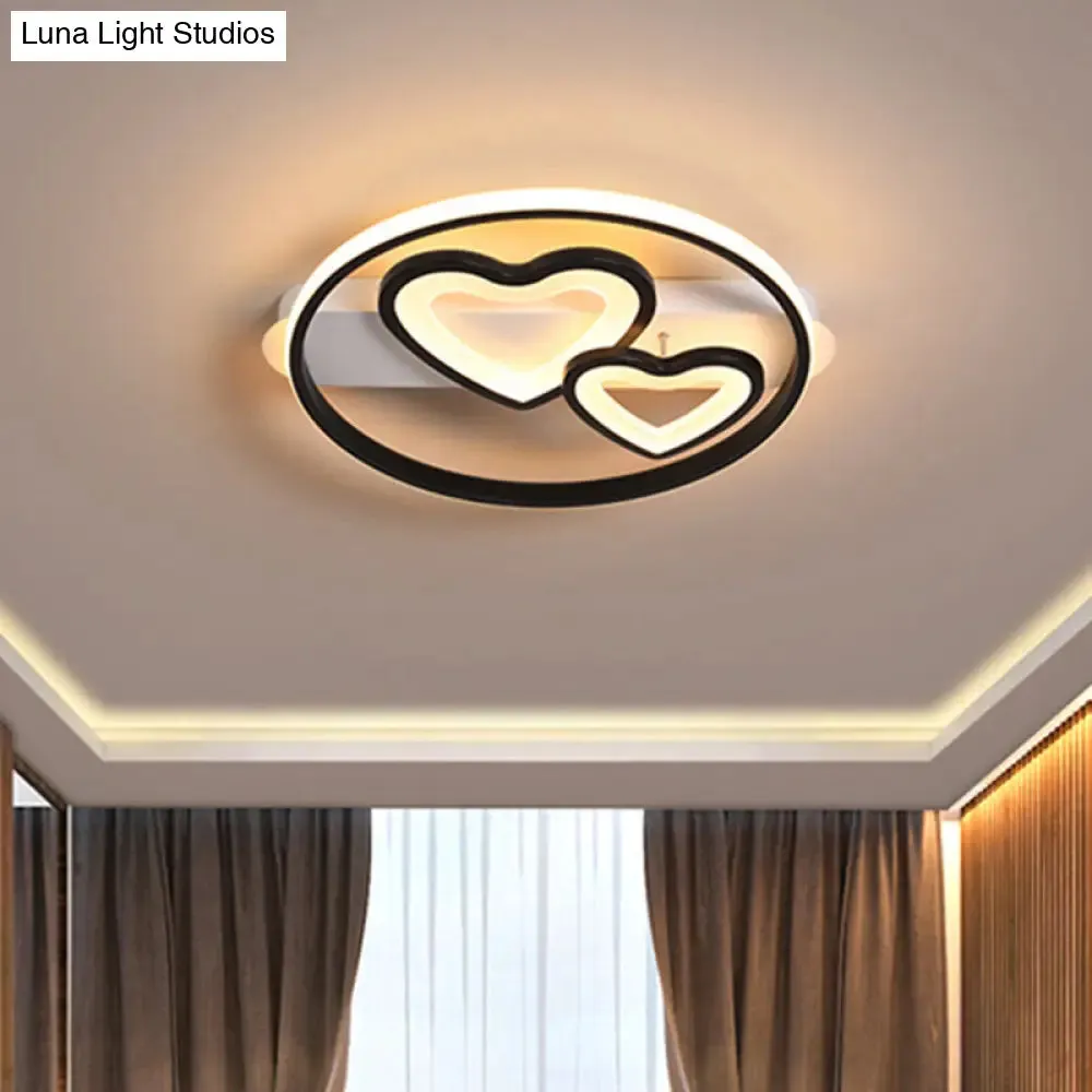 Acrylic Loving Hearts LED Flush Mount Ceiling Lamp - Simplicity, 18"/21.5" Wide - Gold/Black/White - Ring Design