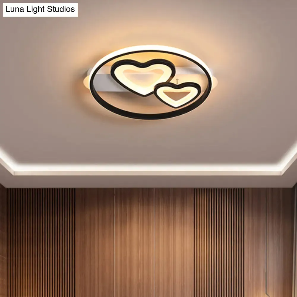 Acrylic Loving Hearts LED Flush Mount Ceiling Lamp - Simplicity, 18"/21.5" Wide - Gold/Black/White - Ring Design