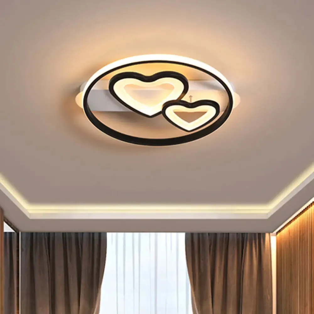 Acrylic Loving Hearts LED Flush Mount Ceiling Lamp - Simplicity, 18"/21.5" Wide - Gold/Black/White - Ring Design