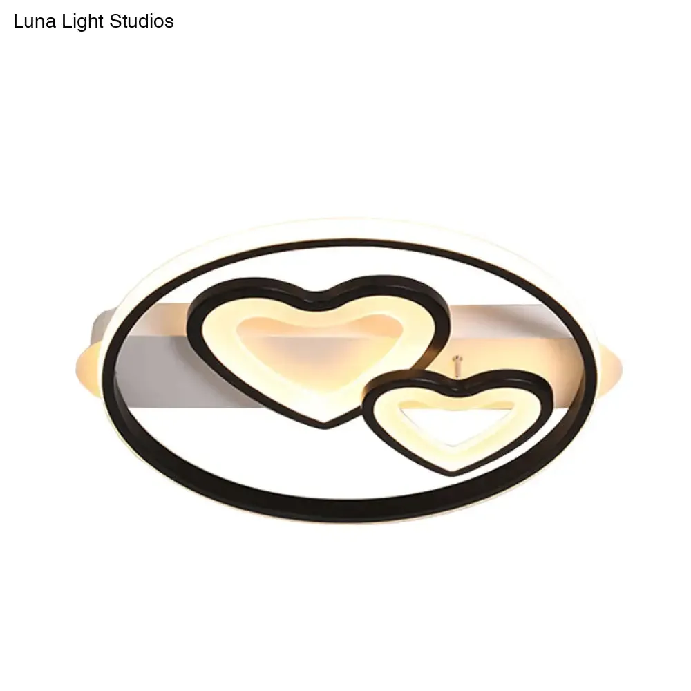 Acrylic Loving Hearts LED Flush Mount Ceiling Lamp - Simplicity, 18"/21.5" Wide - Gold/Black/White - Ring Design