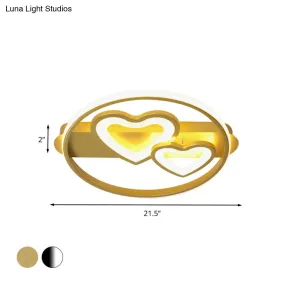 Acrylic Loving Hearts LED Flush Mount Ceiling Lamp - Simplicity, 18"/21.5" Wide - Gold/Black/White - Ring Design