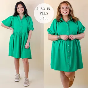 Adventures Ahead Button Up Babydoll Dress in Green