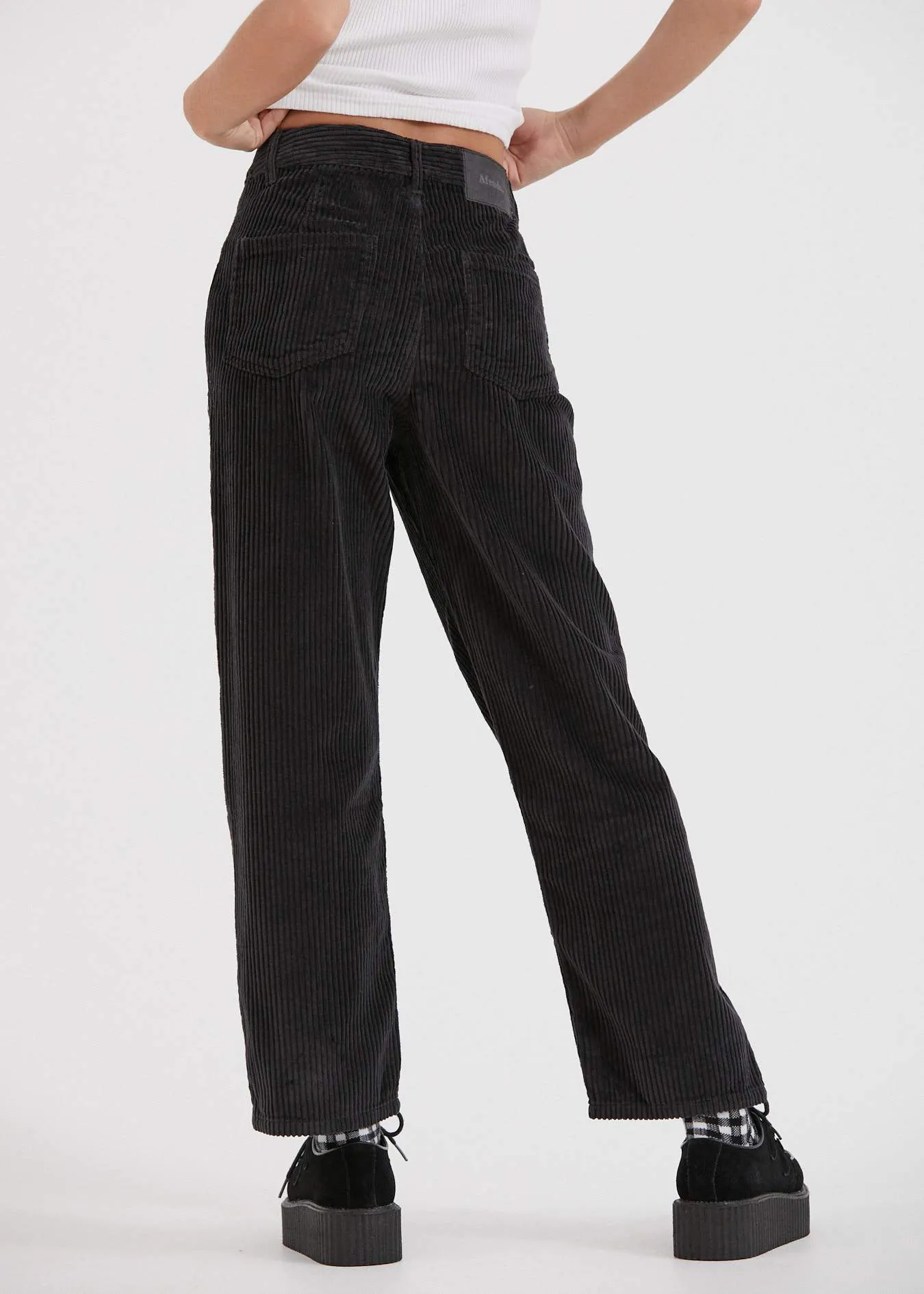 Afends Womens Shelby - Corduroy High Waist Wide Leg Pants - Raven