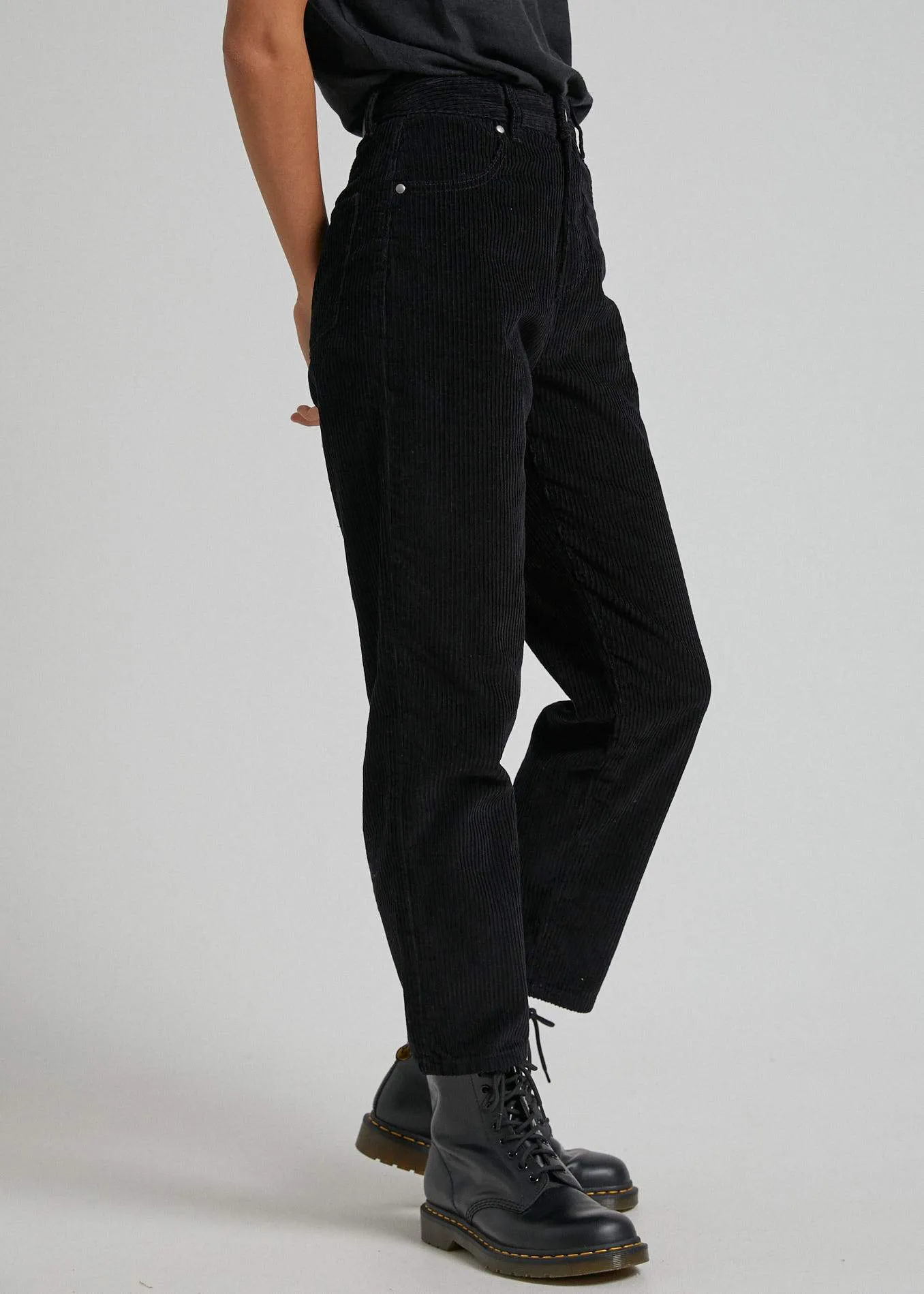 Afends Womens Shelby - Mixed Corduroy Wide Leg Pant - Black