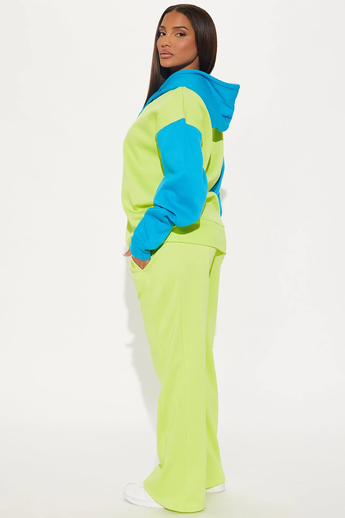 Alina Colorblock Fleece Pant Set - Green/combo