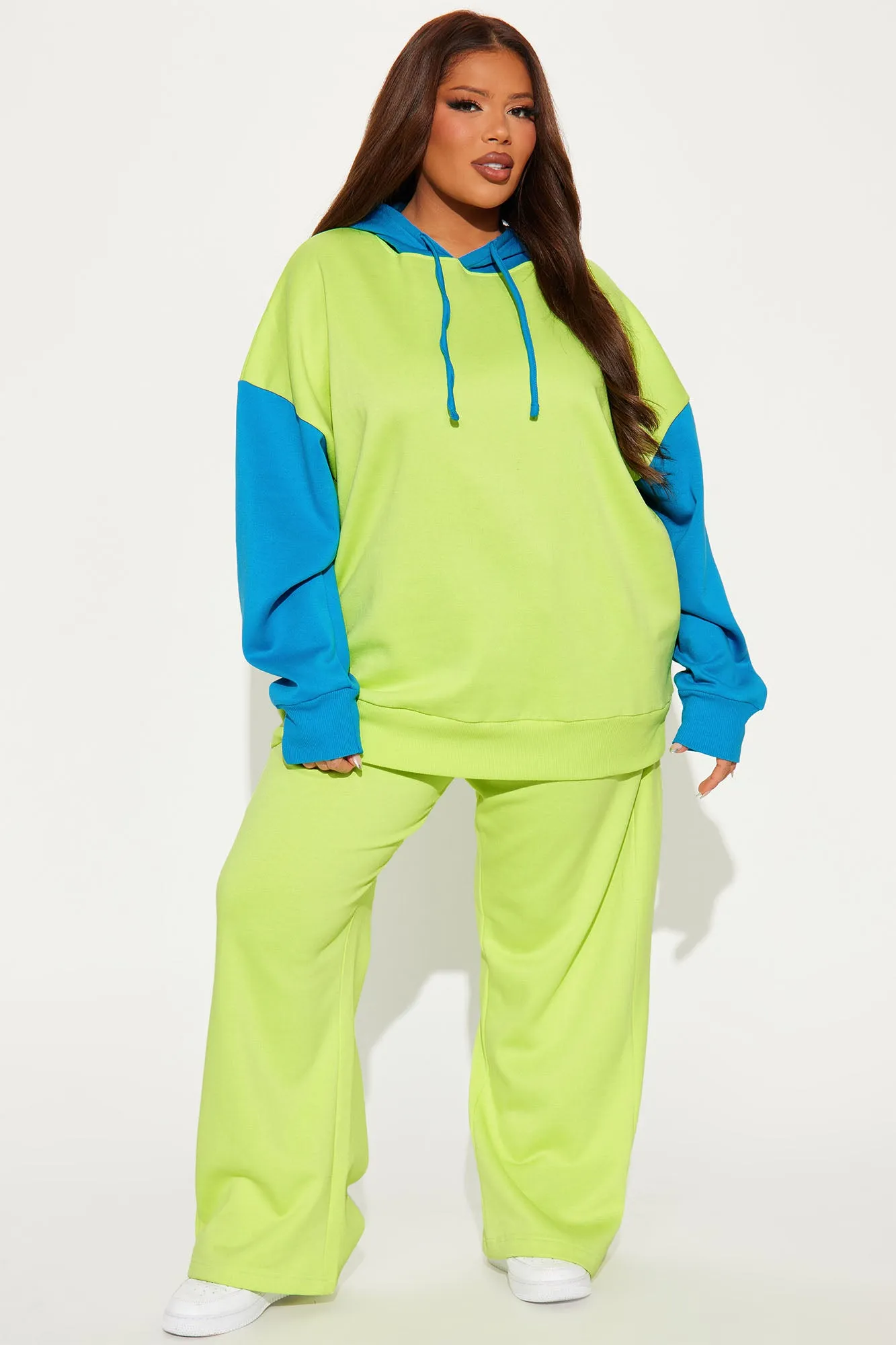 Alina Colorblock Fleece Pant Set - Green/combo