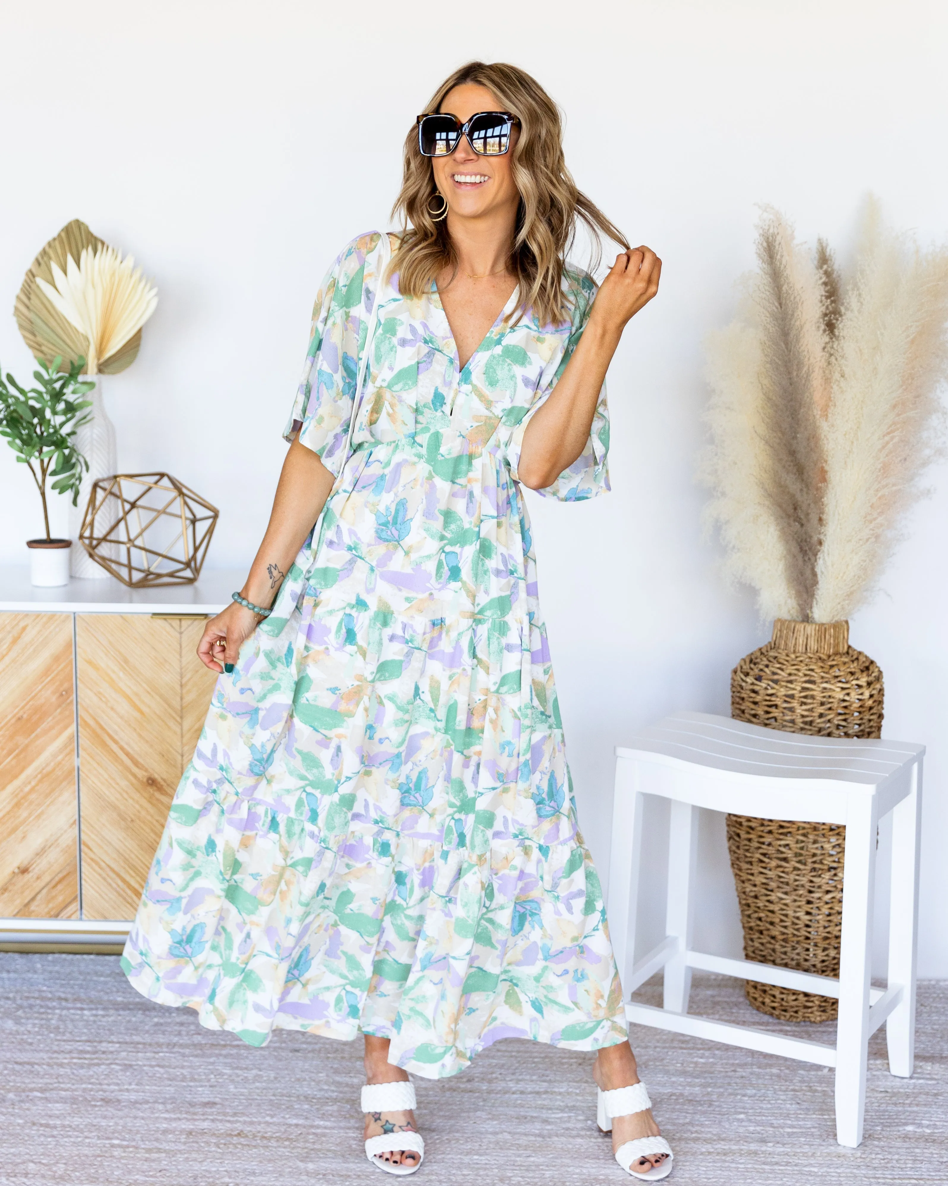 Amber Tiered Ruffle Dress - Sage Multi