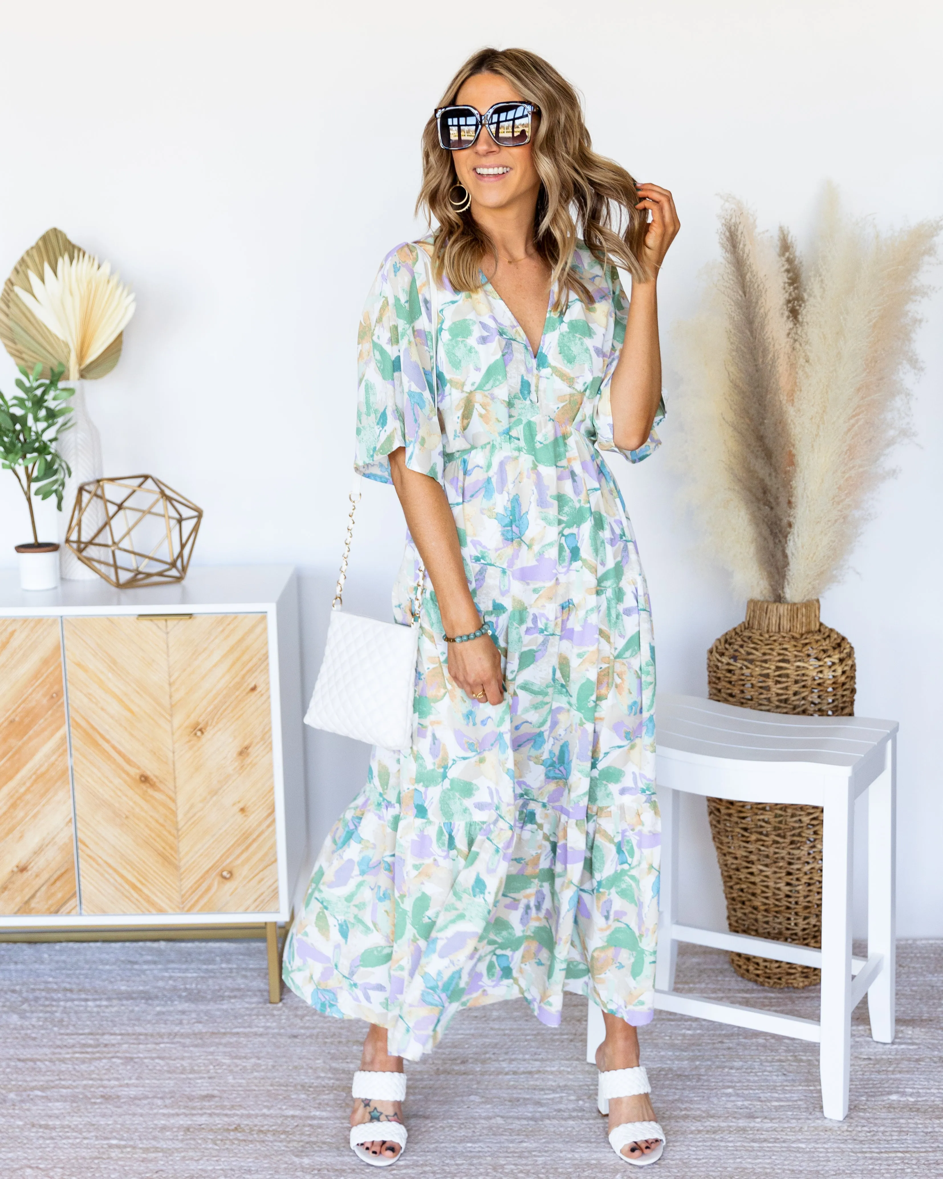 Amber Tiered Ruffle Dress - Sage Multi