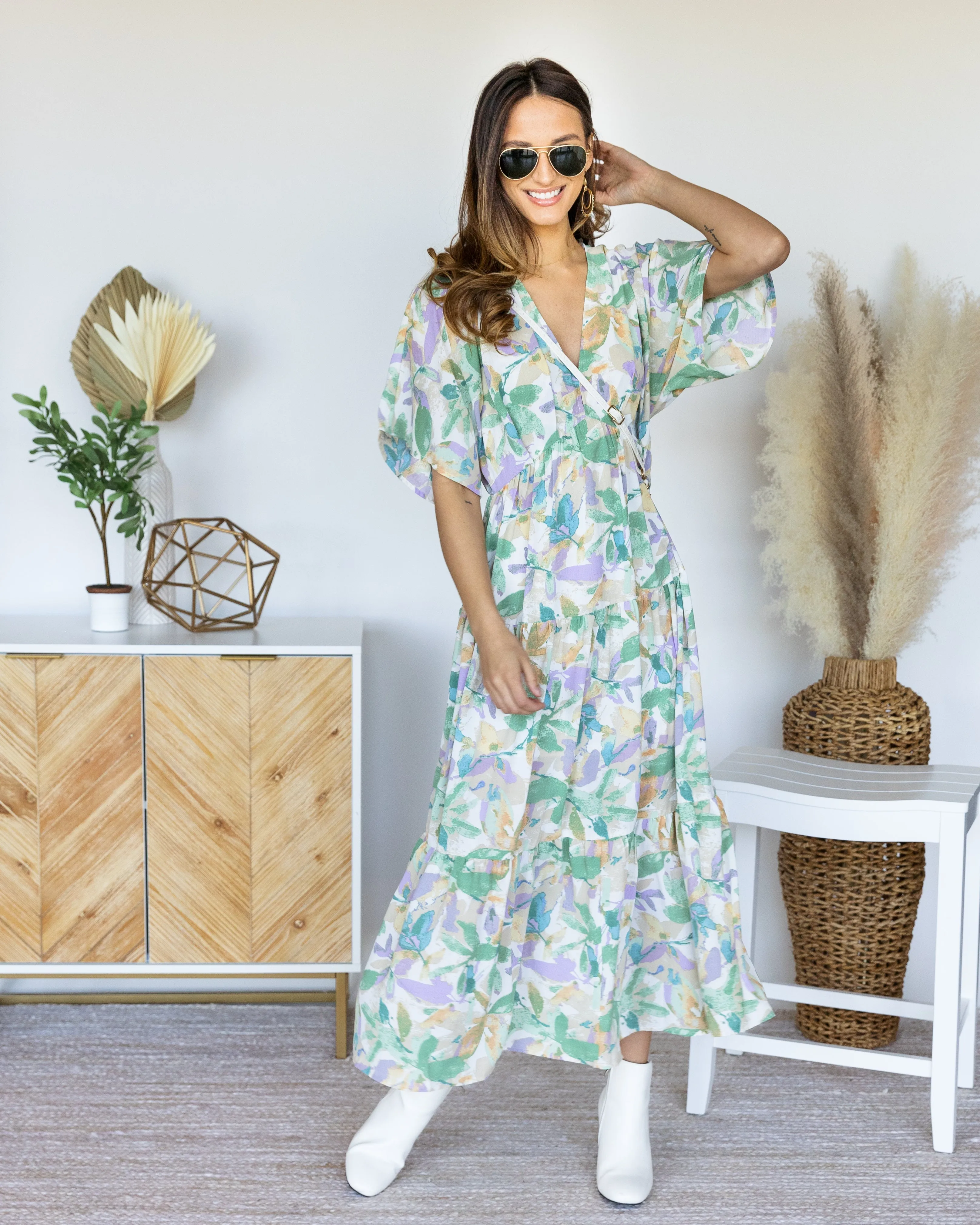 Amber Tiered Ruffle Dress - Sage Multi