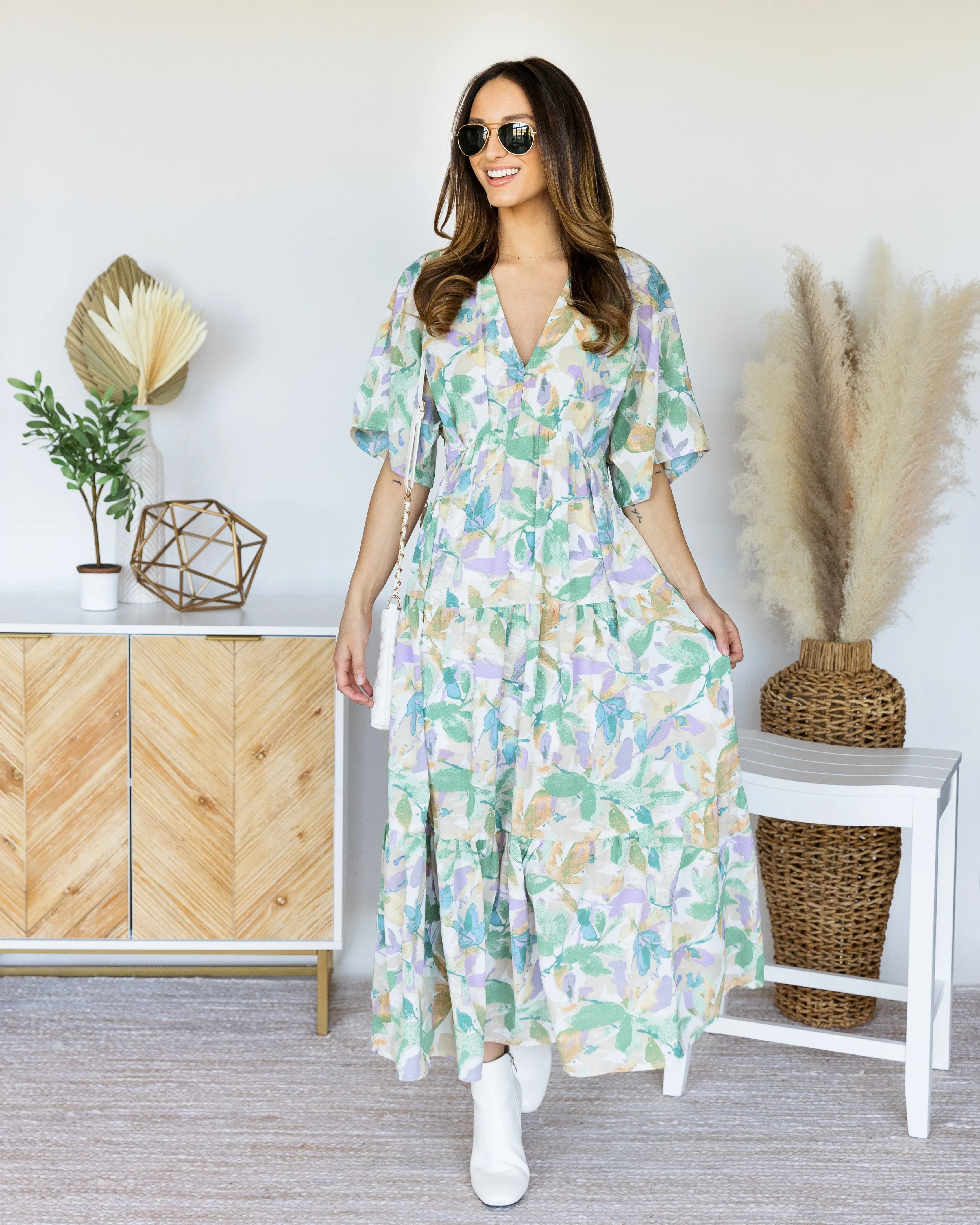 Amber Tiered Ruffle Dress - Sage Multi