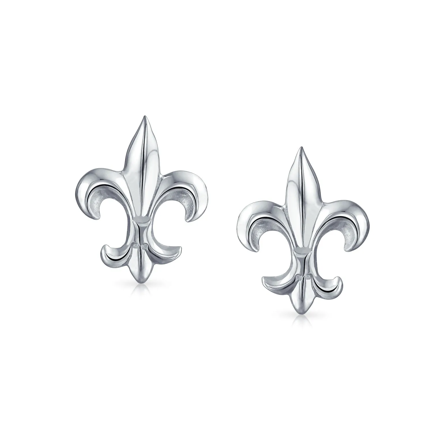 Ancient Symbol Lily Flower Fleur De Lis Stud Earring CZ .925 Sterling Silver