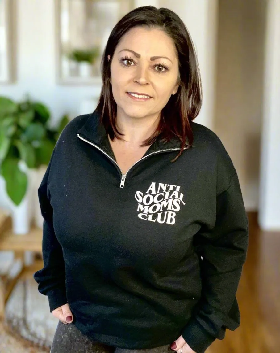 anti social moms club | 1/4 zip sweatshirt