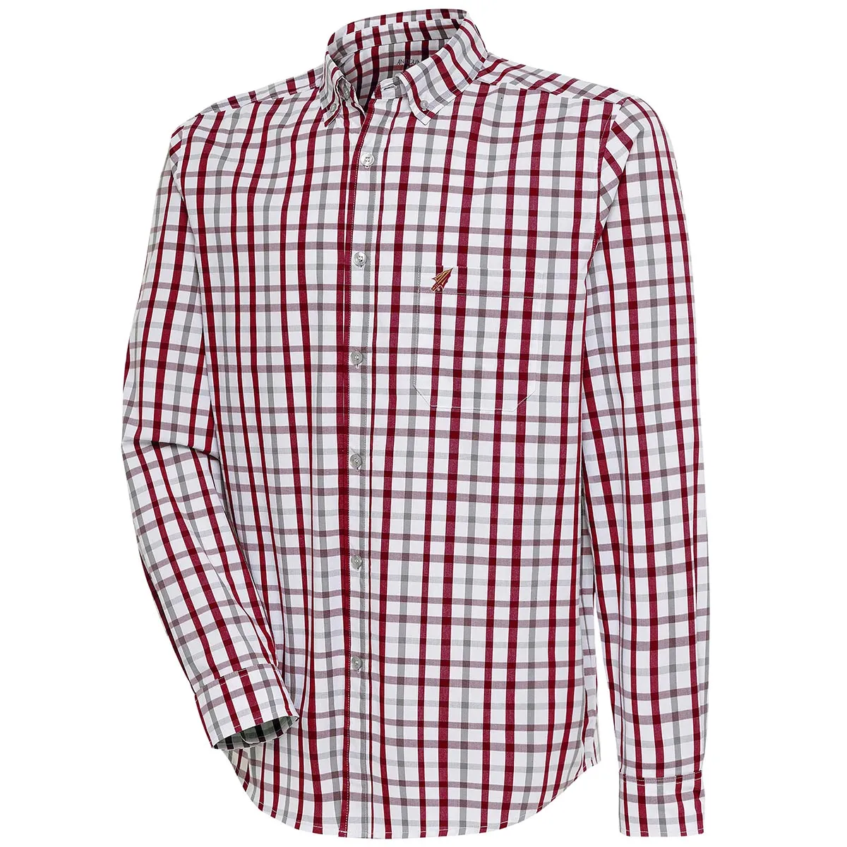 Antigua Men's Arrowhead Logo Classic Fit Plaid Long Sleeve Woven Shirt - Garnet/White