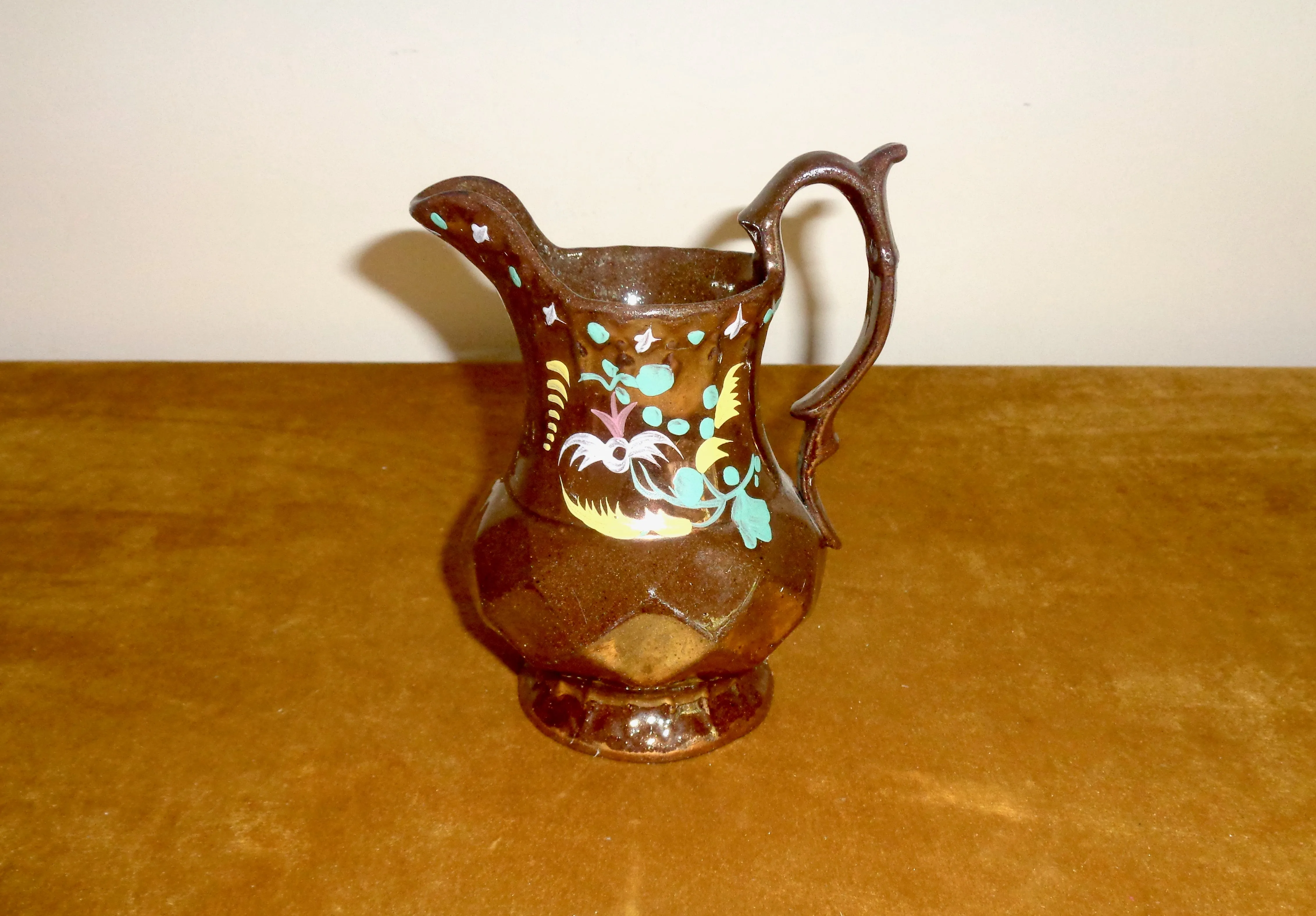 Antique Small Copper Lustre Staffordshire Pottery Jug/Creamer