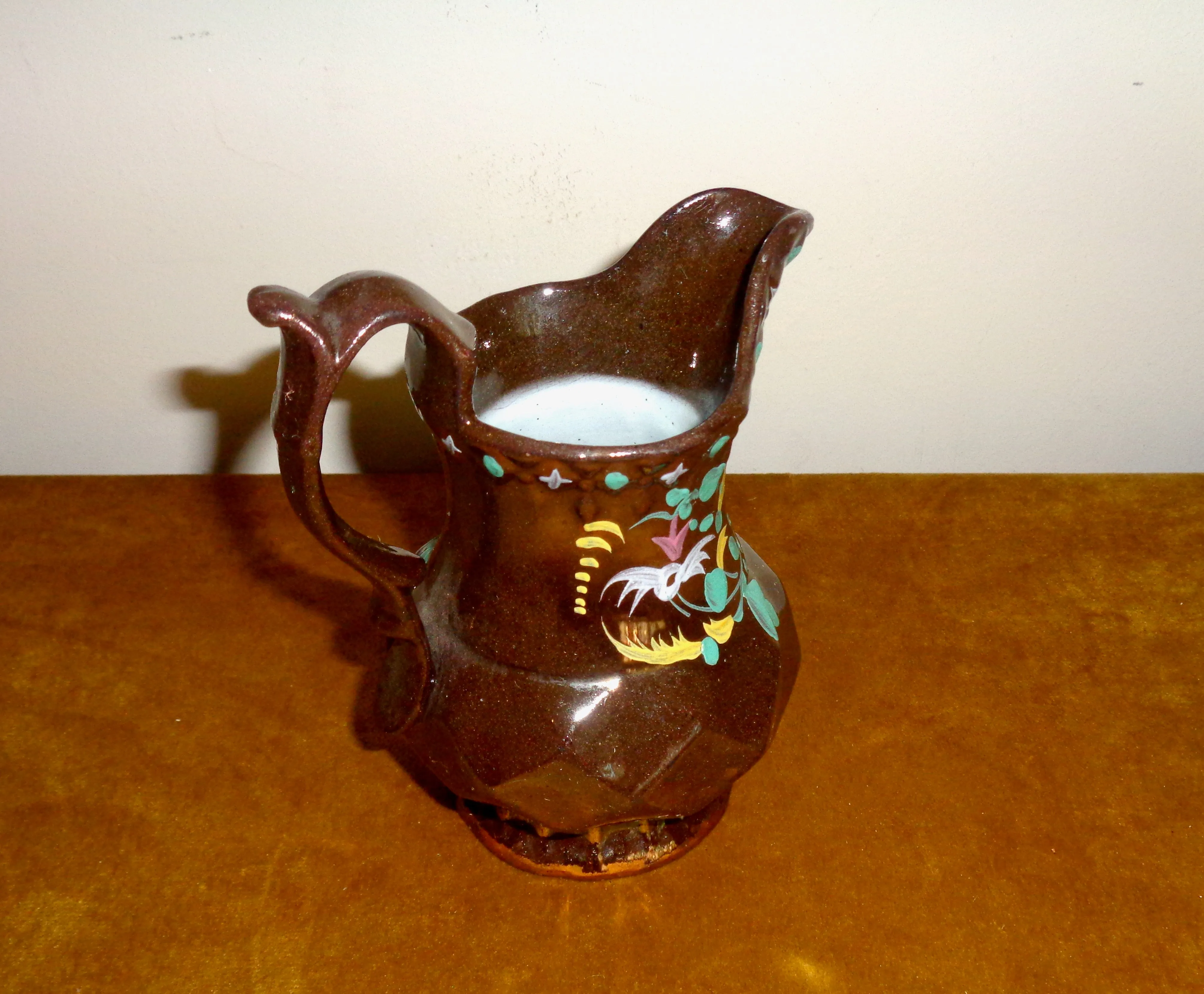 Antique Small Copper Lustre Staffordshire Pottery Jug/Creamer