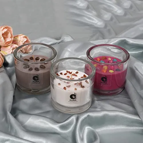 AURA Thick Wall Glass Aromatic Candles - Set of 3 (Berry Berry, Chocolate & Anti Tobacco)