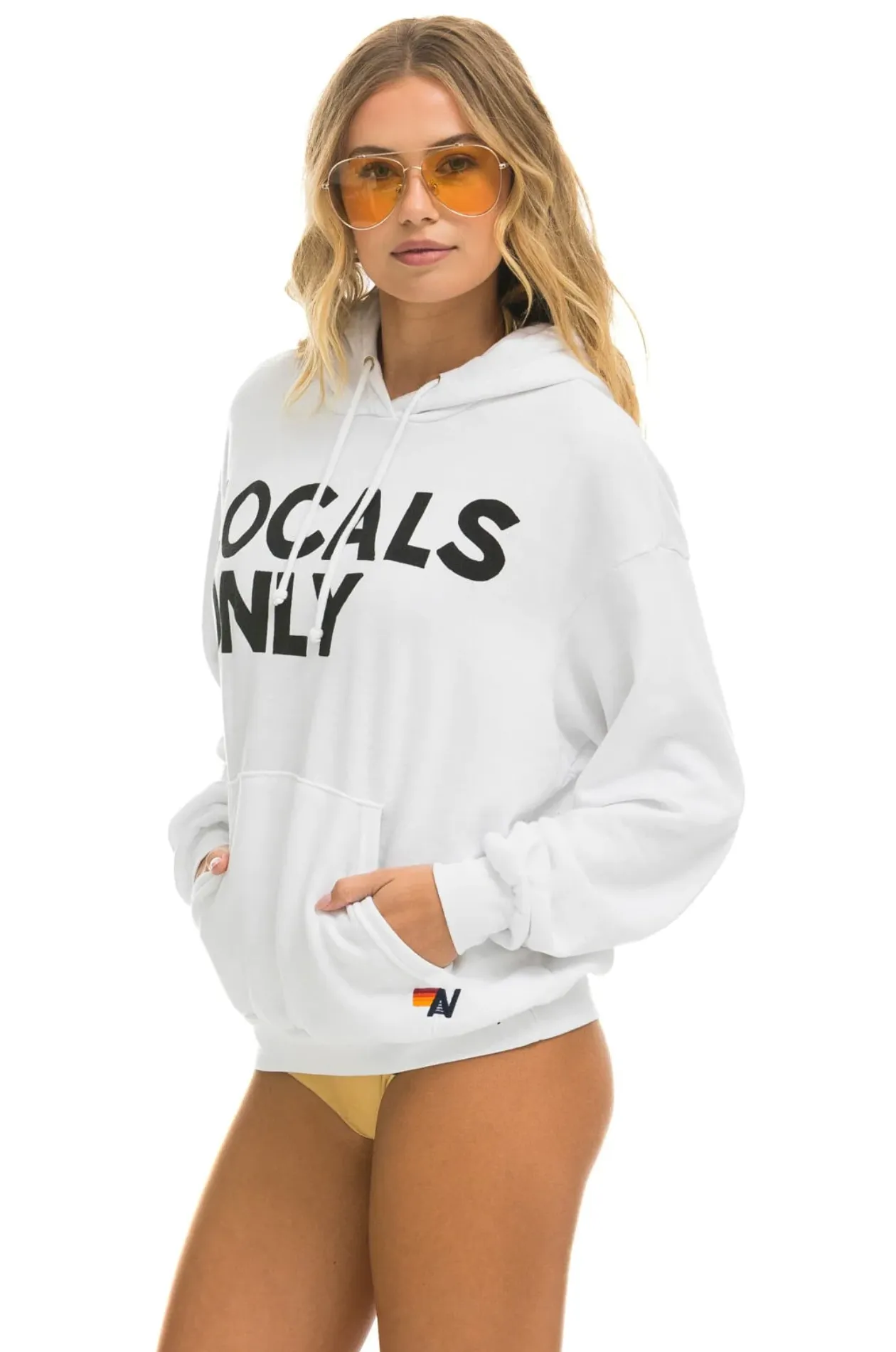 AVIATOR NATION LOCALS ONLY RELAXED UNISEX PULLOVER HOODIE -WHITE