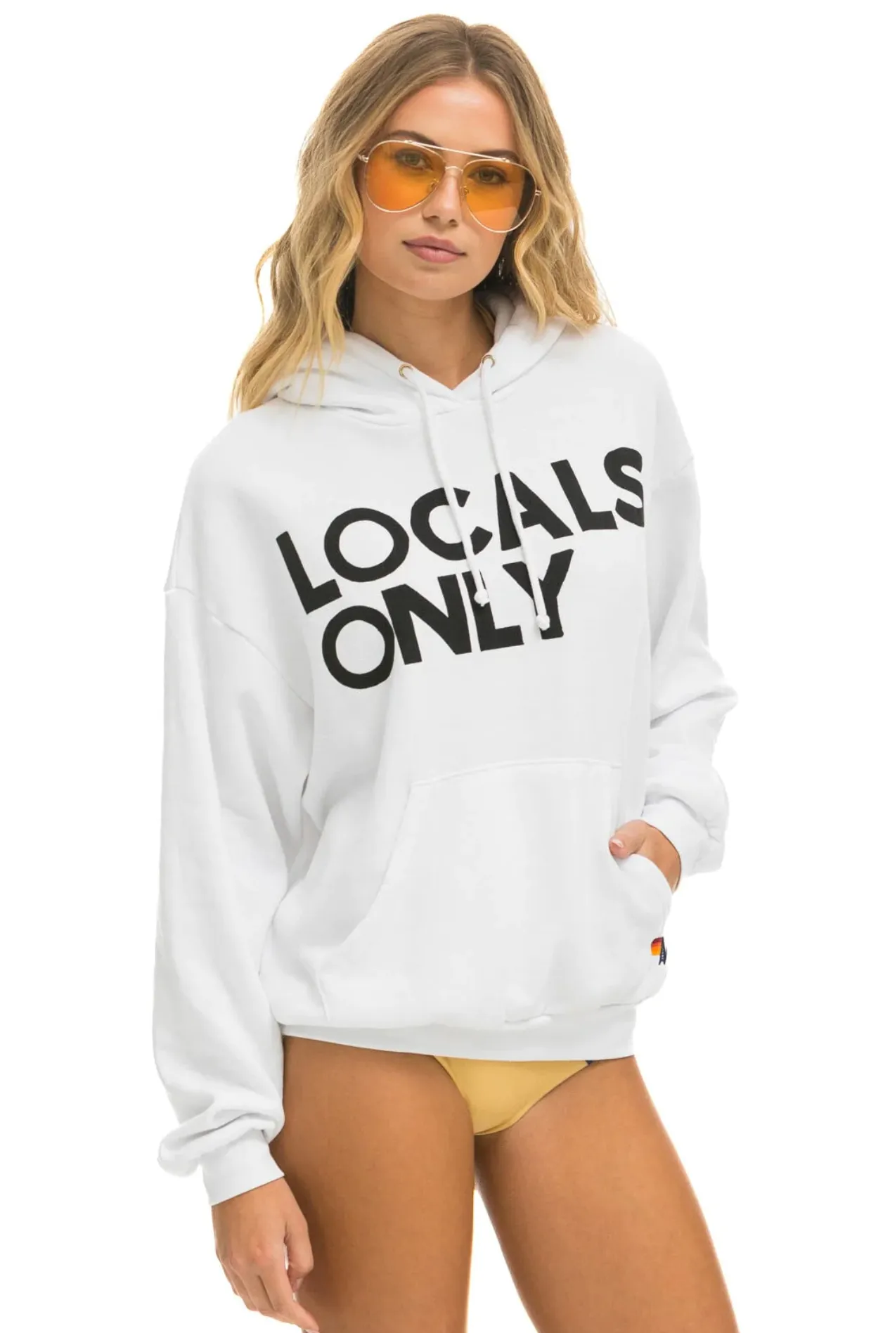 AVIATOR NATION LOCALS ONLY RELAXED UNISEX PULLOVER HOODIE -WHITE