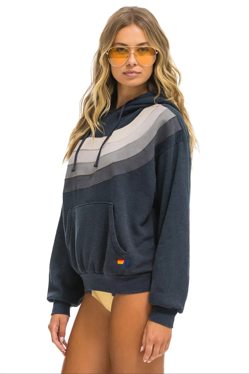 AVIATOR NATION WAVE STRIPE 4 PULLOVER UNISEX HOODIE RELAXED - CHARCOAL/CHARCOAL