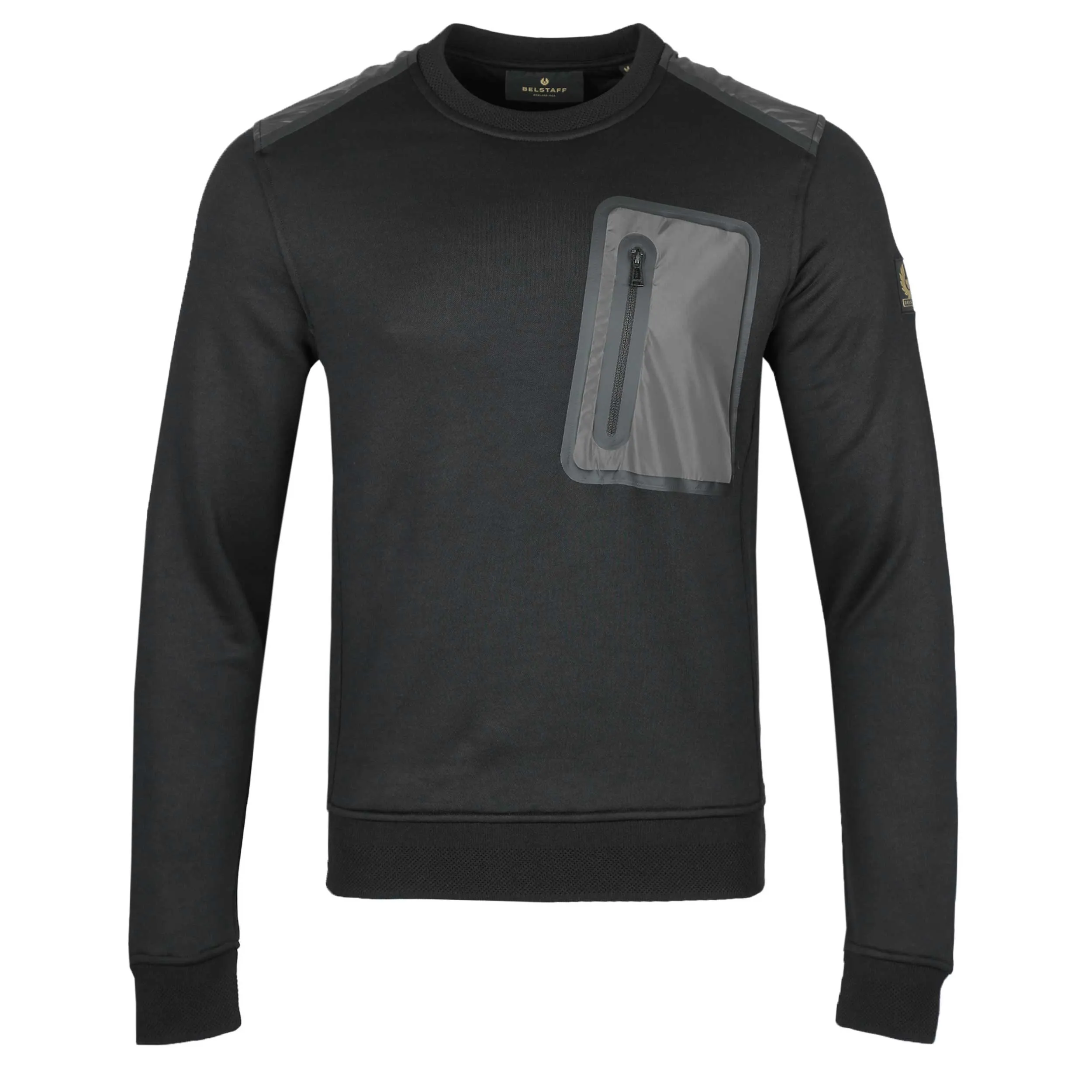 Belstaff Overlay Crew Neck Sweat Top in Black