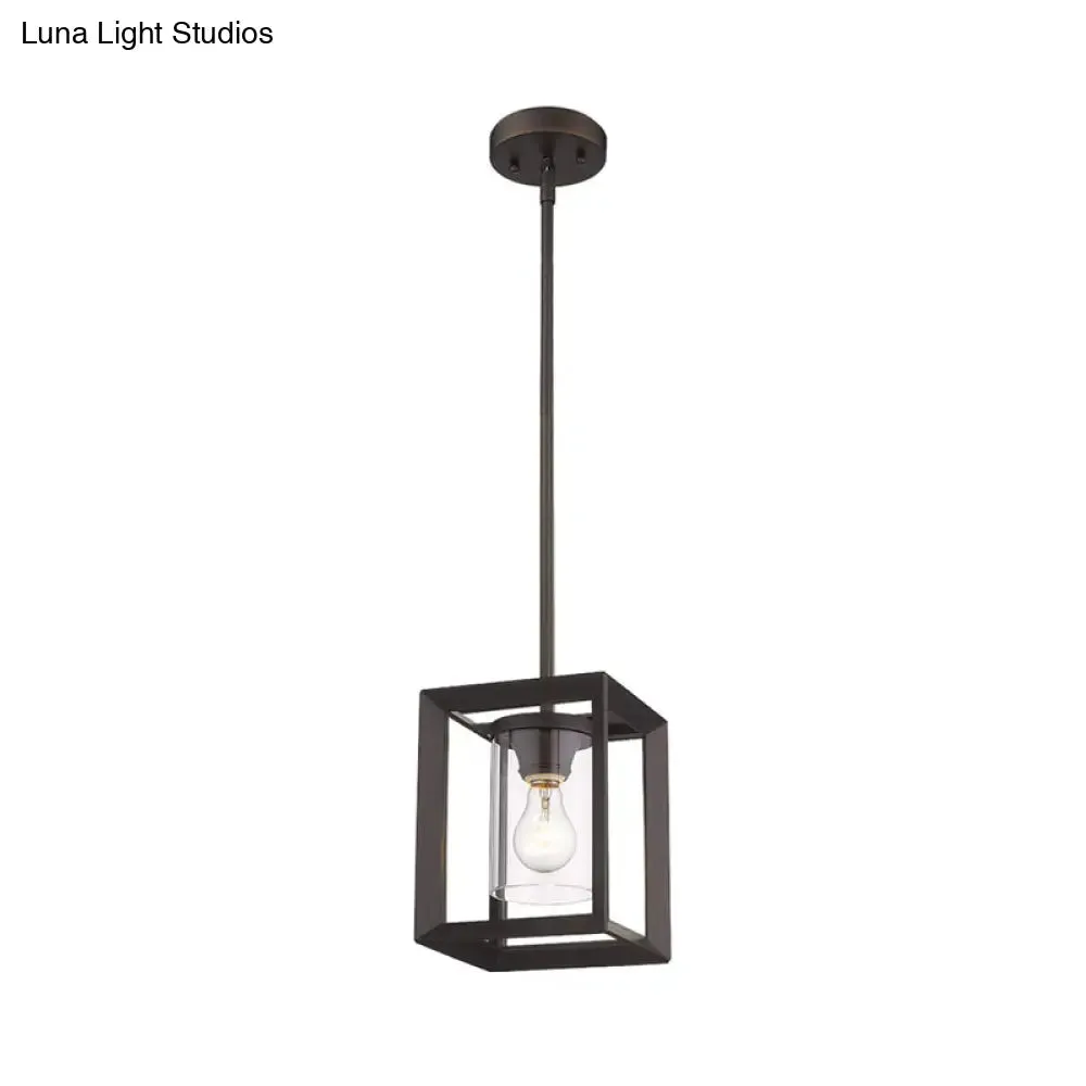 Black Cylinder Glass Pendant Light with Square Frame