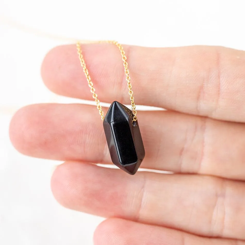 Black Tourmaline Necklace with Golden Sun