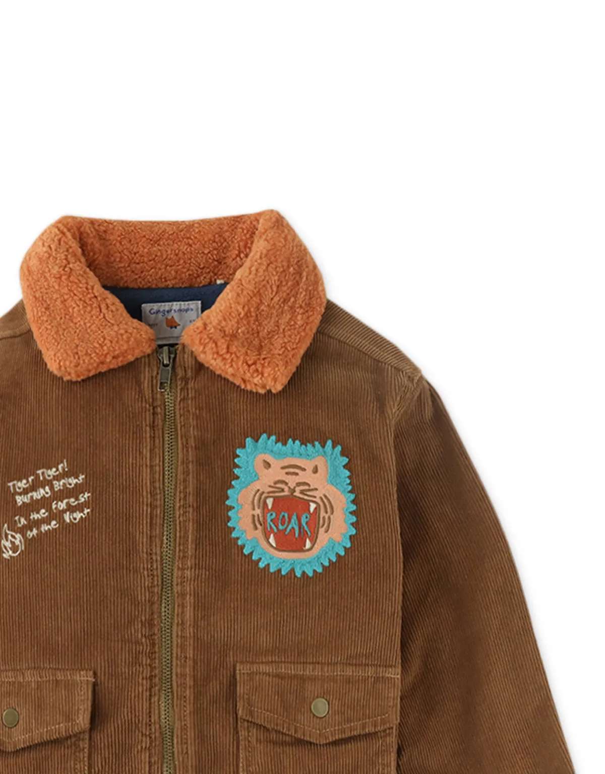 BOYS EMBROIDERED CORDUROY JACKET WITH SHERPA COLLAR