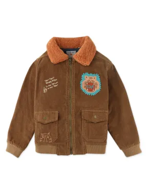 BOYS EMBROIDERED CORDUROY JACKET WITH SHERPA COLLAR