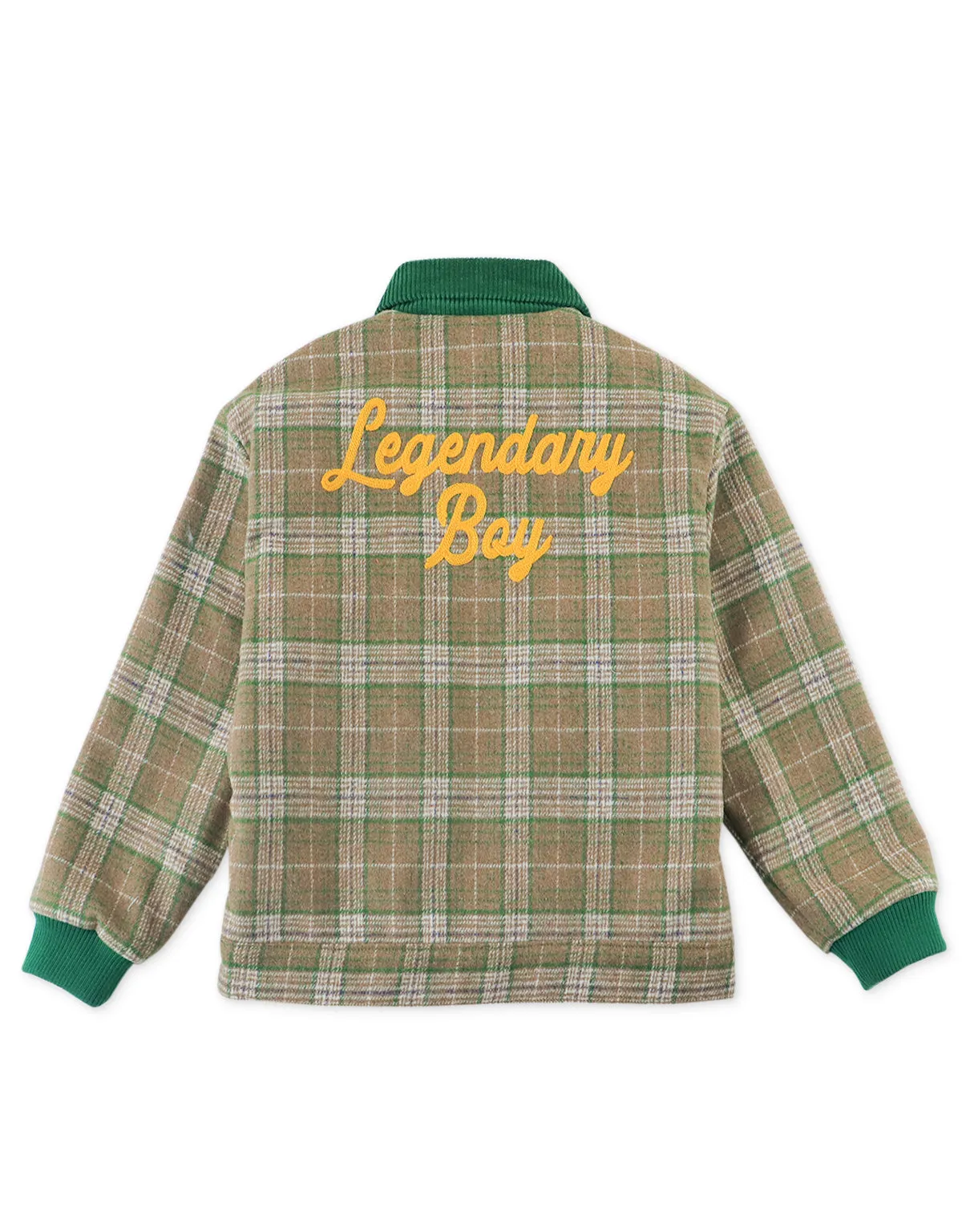 BOYS LEGENDARY BOY EMBROIDERED WOOL CHECKS JACKET WITH SHERPA COLLAR