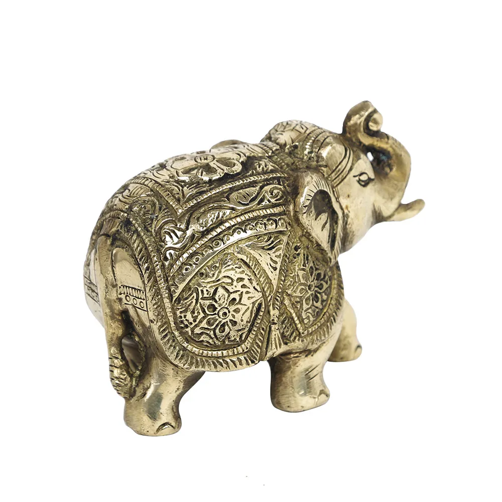 Brass Metal Handcrafted Elephant Table Top Accent (4.3 x 2.2 in)