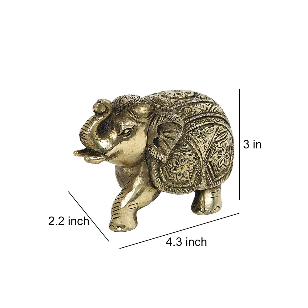 Brass Metal Handcrafted Elephant Table Top Accent (4.3 x 2.2 in)