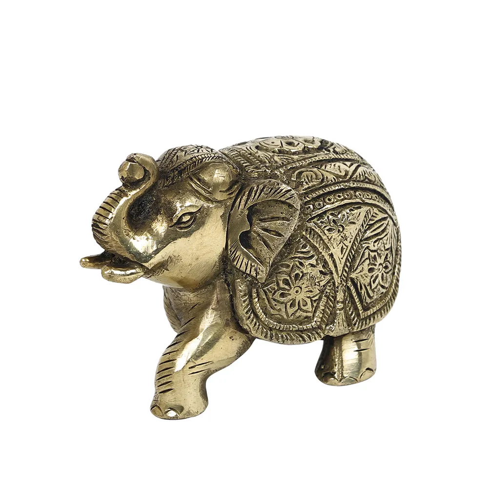 Brass Metal Handcrafted Elephant Table Top Accent (4.3 x 2.2 in)